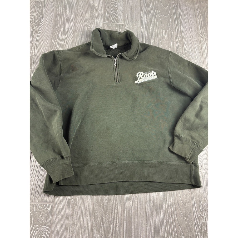 Roots Athletic 1/4 Zip Gray Pullover Sweatshirt Mens Large Long Sleeve Mock Neck